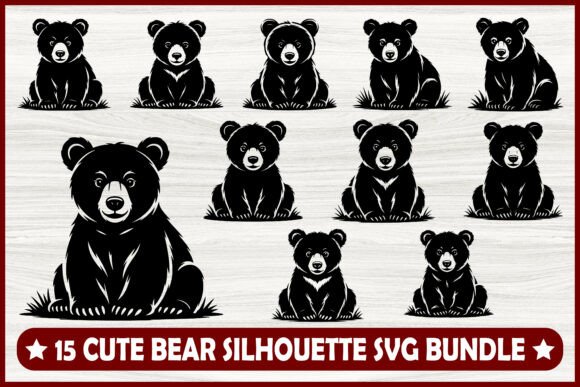 15 Cute Bear Silhouette SVG Bundle
