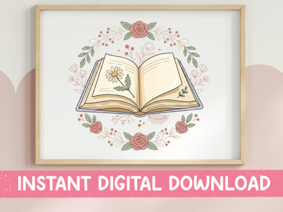 Floral Open Book Roses Botanical SVG