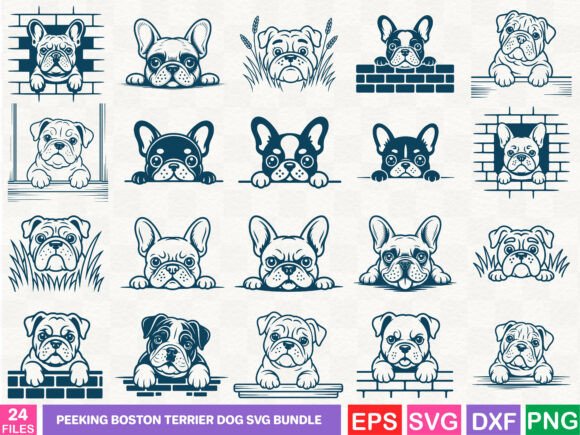 Peeking Boston Terrier Dog Svg Bundle
